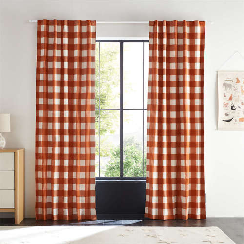 Terracotta Buffalo Check Cotton Blackout Window Curtain Panel 44"x96"