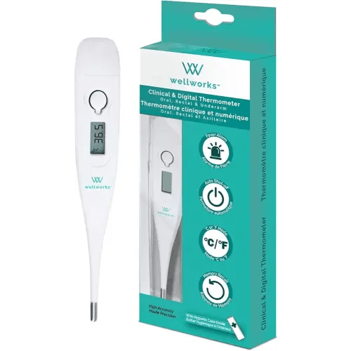 Wellworks Clinical and Digital Thermometer - Baby Thermometer For Oral, Rectal, and Underarm Use - High Accuracy with Memory Recall and Fever Alarm - Suitable for Ages Newborn and Up