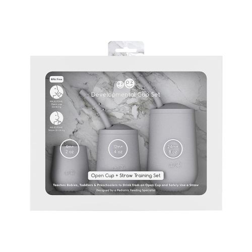 ezpz Developmental Cup Set (Pewter) 100% Silicone Training Cup for Infants - Designed by a Pediatric Feeding Specialist - Baby-led Weaning Essentials & Baby Gifts