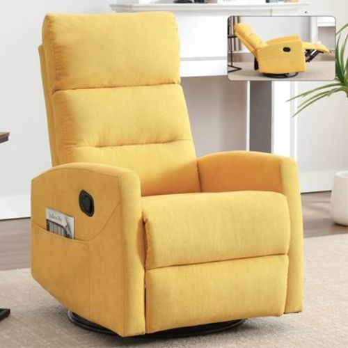 26.38"w Manual Recliner With Swivel Glider, Modern Rocking Accent Chair With 2 Side Pockets In Soft Fabric, Wood & Metal Frame, Yellow - Modernluxe