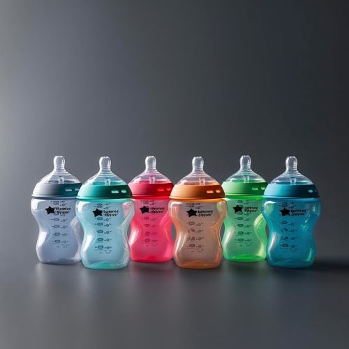 Tommee Tippee Closer to Nature Baby Bottles, Breast-Like Nipples with Anti-Colic Valve, 9oz, 6 Count, Fiesta - 6 Count (Pack of 1) - FIESTA