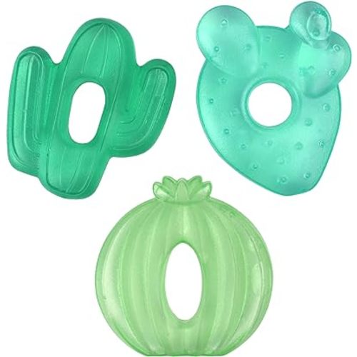 Itzy Ritzy Water-Filled Teethers - Cold Cutie Coolers Textured On Both Sides to Massage Sore Gums & Emerging Teeth - Can Be Chilled in Refrigerator, Set of 3 Green Cactus Water Teethers