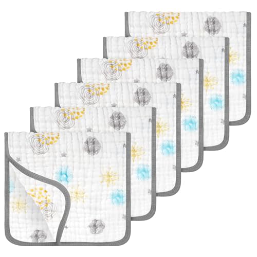 Looxii Muslin Burp Cloths 100% Cotton Muslin Cloths Large 20''x10'' Extra Soft and Absorbent 6 Pack Baby Burping Cloth for Boys and Girls (Fireworks)