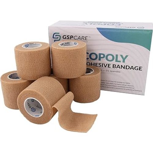 Self Adherent Cohesive Bandages Wrap 6 Count 2" x 5 Yards, Medical Tape, Adhesive Flexible Breathable First Aid Non Woven Rolls, Stretch Athletic, Ankle Sprains & Swelling, Sports