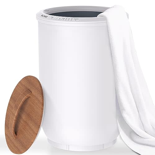 FLYHIT Luxury Towel Warmers for Bathroom - Wooden Lid, Large Towel Warmer Bucket, Auto Shut Off, Fits Up to Two 40"X70" Oversized Towels, Best Ideals