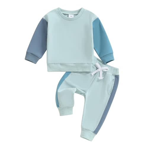 Toddler Baby Boy Clothes Color Block Fall Winter Outfit Long Sleeve Round Neck Sweatshirt and Pants Infant Set