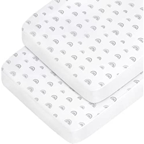 Crib Sheets for Boys and Girls, Boho Fitted Crib Sheet Set for Standard Crib and Toddler Bed Mattress, Crib Mattress Sheet Soft & Breathable Baby Crib Sheets Rainbow 2 Pack