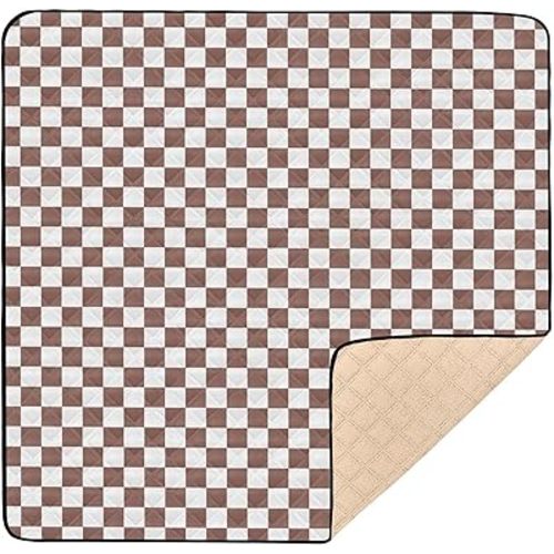 SHJI Checkered Brown Checkerboard Baby Play Mat Baby Crawling Mat Foldable Playmat for Babies 50 x 50 Inch