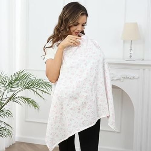 Nursing Cover for Baby Breastfeeding with Rigid Hoop, Breathable Soft 100% Muslin Cotton, Baby Breast Feeding & Pumping Apron, Multi Use Baby Car Seat Stroller Cover (Lovely Flower)