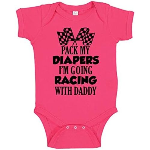 Pack My Diapers I'm Going Racing With Daddy Racing Baby One Piece or Toddler T-Shirt