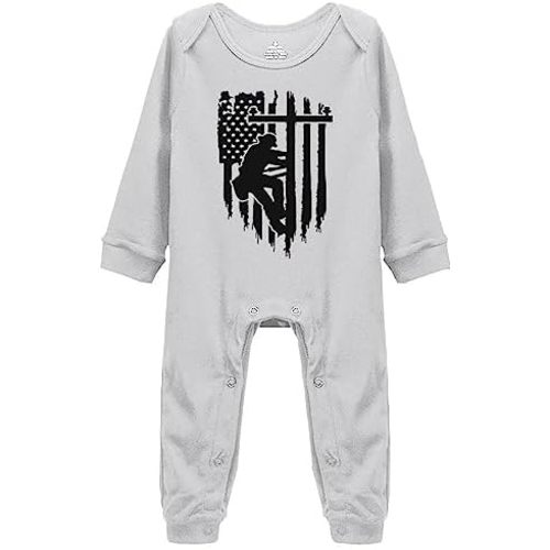 Lineman National Flag Cute Baby Bodysuit Cozy Long Sleeve bodysuit Romper Unisex