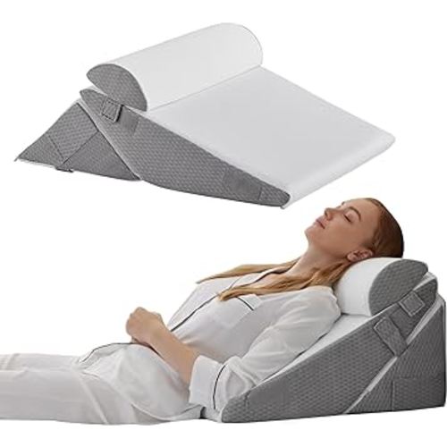 3Pcs Orthopedic Bed Wedge Pillow Set, Foam Wedge Pillow Post Surgery for Back, Leg and Knee Support, Adjustable 9&12 Inch Folding Triangle Pillow for Sleeping, Acid Reflux, Snoring, White/Grey
