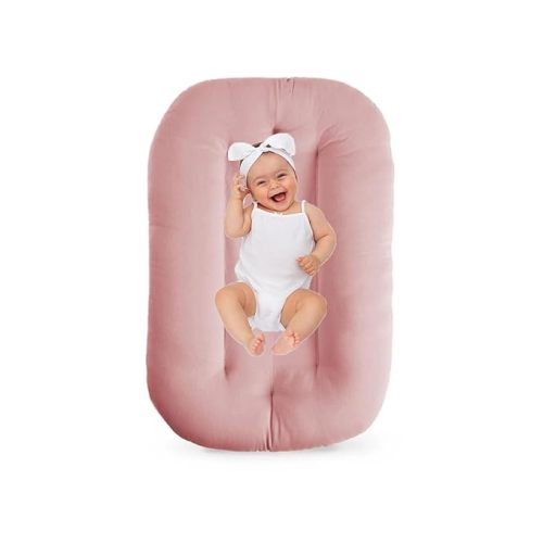 Baby Lounger 0-18 Months, Baby Lounger for Newborn, Soft Organic Cotton Breathable Lounger for Infants (Pink Baby Lounger)
