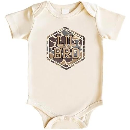 Olive Loves Apple Camo Lil Bro Baby Bodysuit Little Brother Infant Outfit Camouflage Sibling Announcement