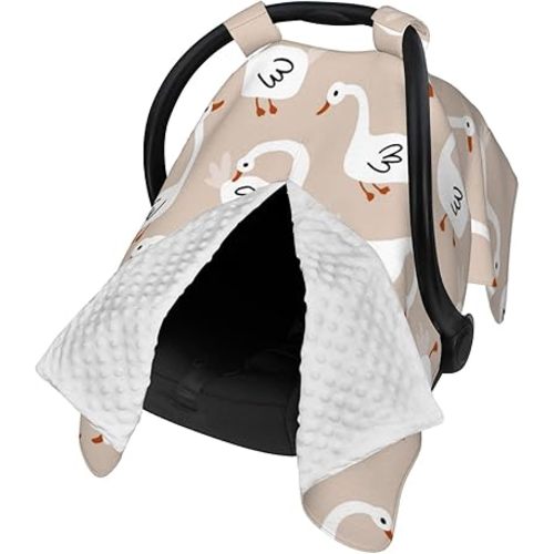 White Goose Car Seat Cover Baby Breastfeeding Cover Breathable Peekaboo Opening Car Seat Canopy Baby Carrier Covers, Newborn Boy Girl Shower Gift