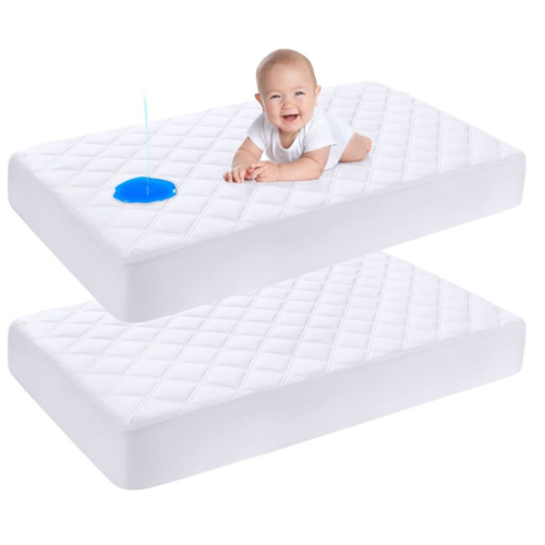 Yoofoss Waterproof Crib Mattress Protector 2 Pack, Quilted Crib Mattress Pad Cover Ultra Soft and Breathable, Machine Washable Toddler Mattress Protector for Standard Baby Crib Size 52''x28''