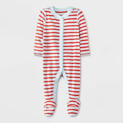 Baby Adaptive Long Sleeve Pajama Romper - Cat & Jack™ Blue/orange 0-3m