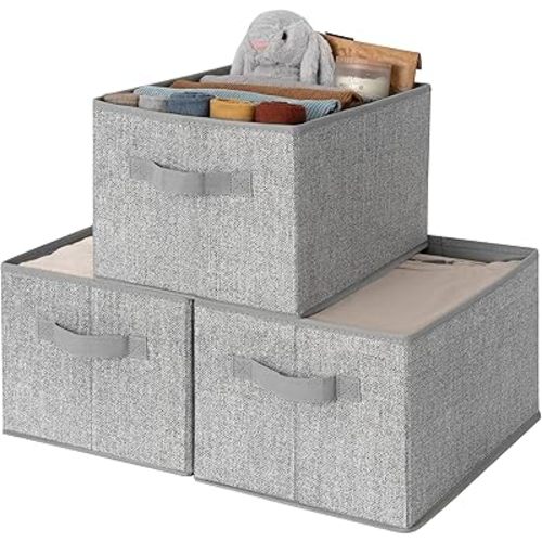 GRANNY SAYS Storage Baskets for Shelves, Fabric Storage Bins with Handles, Collapsible Storage Boxes, Closet Storage Bins, Organizers and Storage, Gray, Large, 3-Pack