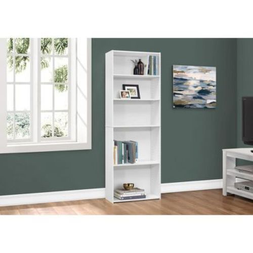 PAGED Modern Industrial Style Bookshelf 5-Shelf Bookcase with Large Storage Area for Living Room, Study Room, White