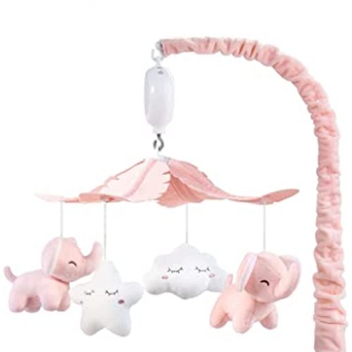 FEISIKE Crib Mobile for Girls with 3 Modes Music Box（Turn Only, Music Only, Turn & Music),12 Lullabies,Pink Elephant Nurser Mobile,Clamp Type,Pretty Box Packaging
