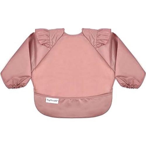 Tiny Twinkle Mess Proof Baby Bib, Cute Full Sleeve Bib Outfit, Waterproof Bibs for Toddlers, Machine Washable, Tug Proof Closure, Baby Smock for Eating, Long Sleeved (Taupe, Large 2-4 Years)