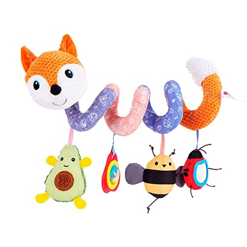 Jollybaby Baby Car Seat Stroller Toys, Plush Activity Hanging Spiral Activity Pram Crib with Music Box, Rattles, Squeaker for Babies Infant Boys Girls(Orange Fox)