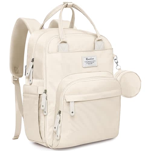 RUVALINO Diaper Bag Backpack, Multifunction Travel Pack Maternity Baby Changing Bags, Large Capacity, Waterproof, Beige
