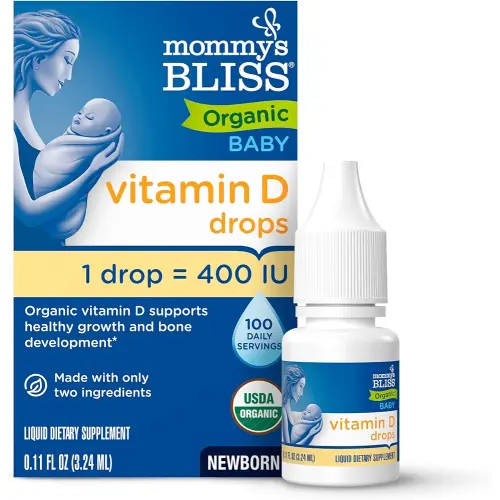 Mommy's Bliss Organic Baby Vitamin D Drops | Promotes Healthy Growth and Bone Development | Age Newborn+ | 0.11 Fl Oz (100 Servings)