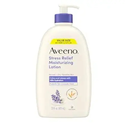 Aveeno Stress Relief Moisturizing Body Lotion, Lavender Scent with Prebiotic Oat for Sensitive Skin, Lightly Scented Lotion with 48-Hour Hydration, Fast Absorbing, Non-Greasy, Value Size 33 Fl Oz