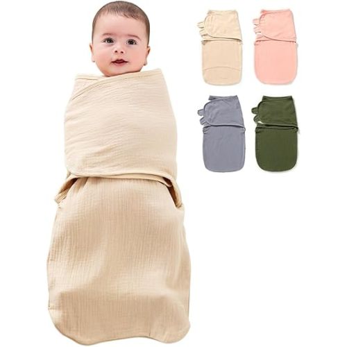 NARUTOO Baby Swaddle Wrap, Newborn Swaddle Blanket Wrap with Breathable Organic Cotton, Adjustable Wider Velcro Baby Swaddle Blanket, Baby Essentials for 0-6 Months Baby (Khaki, 0-3 Months)