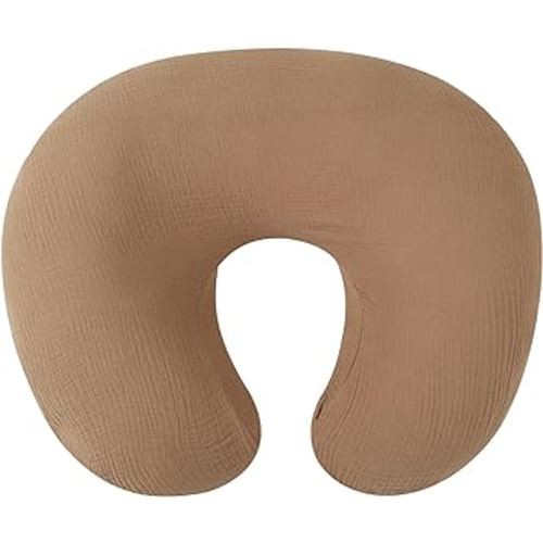Muslin Nursing Pillow Cover Soft 100% Cotton Feeding Pillow Slipcover Fits Standard Infant Nursing Pillow or Positioner for Baby Girl and Boy, Brown
