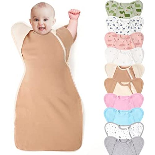 3-Way Wearable Swaddle Blankets Sleep Sacks with Arms Up, Hands Up Sleeping Sack Easy Diaper Changing Sleeping Bag for Baby Boy Girl Newborns Transitions to Arms-Free Calms Startle Reflex