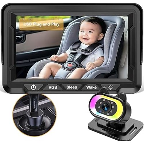 Baby Car Camera HD 1080P - 150° Wide Angle, Night Vision, Adjustable View, LED Lights, Easy Installation, Infant Safety, Rear Seat Monitoring for Car Travel