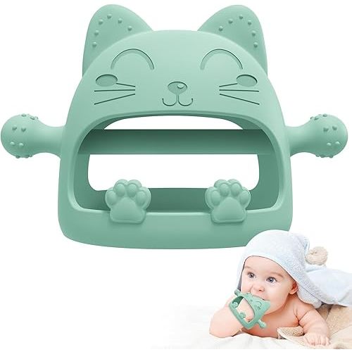 Baby Teething Toys for Babies 0-6 Months,Baby Teether Chew Toys for Teething Relief,Silicone Teething Mitt,Baby Toys 6 to 12 Months,Ideal Baby Shower Gifts for New Moms & Newborn(Cartoon Cat)