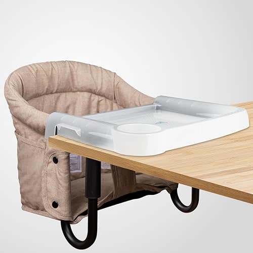 Hook On Chair with Removable Dining Tray,Portable Hook-On Chairs with Storage Bag, for Home and Travel(Khaki)