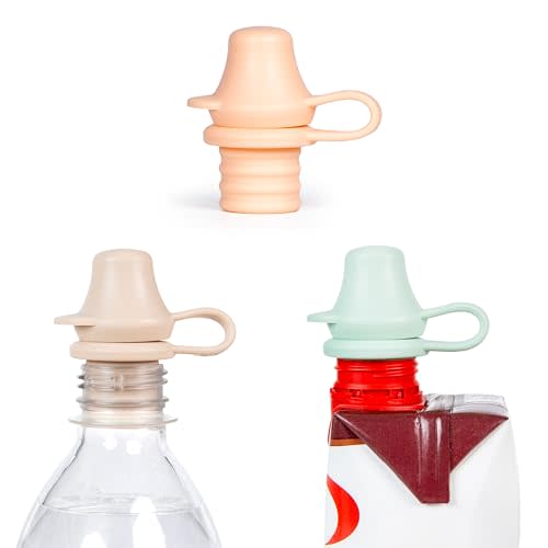 Kiddikap Original Water Bottle Topper for Toddlers – 100% Silicone Sippy Top Spout with Protective Cap makes the Bottle Top a Spill Proof Lid for Kids and Adults - 3 Pack - Pastel