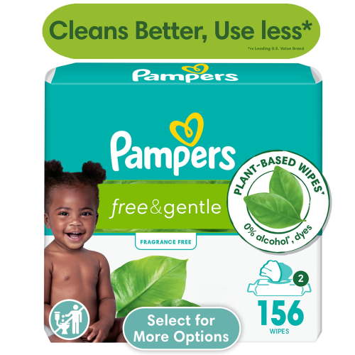 Pampers Free & Gentle Baby Wipes Unscented, 2-Pack 126 Wipes (Select for More Options)