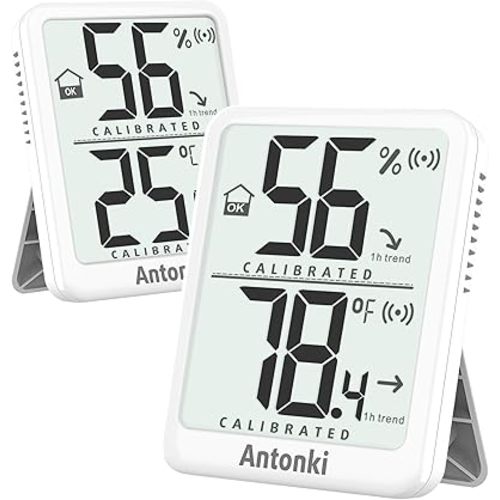 Antonki 2 Pack Room Thermometer Small Hygrometer Indoor, Home Humidity Gauge, Digital Temperature and Humidity Monitor, Humidity Sensor Meter for Bedroom, Baby Room, Reptile, Plants