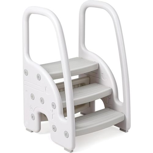 Toddler 3 Step Stool Kids Standing Tower for Bathroom Sink Kitchen Counter, Plastic Stepping Standing Stool Helper with Handles Sides for Toilet Potty Training, Lightweight Non-Slip