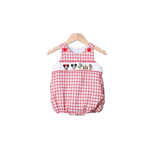 Smocked Mouse and Friends Red Windowpane Bubble