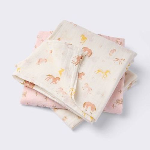 Muslin Swaddle Baby Blankets - Horses - 3pk - Cloud Island™
