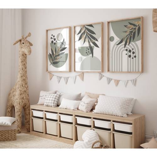 16” x 20” Sage Green Boho Nursery Print: Abstract Rainbow Wall Decor