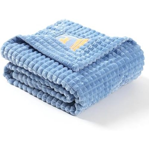 Baby Blanket for Girls Boys, Fluffy Warm Plush Backing with Soft Muslin Cotton Front, Cozy Toddler Kid Blankets for Crib Stroller Bed 40”×40” (Blue Panda)