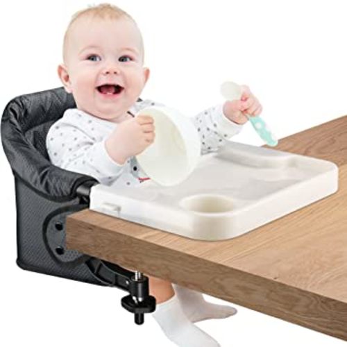 Hook On Chair with Removable Dining Tray,Portable Table High Chair, Folding Baby Chair with Storage Bag for Indoor/Outdoor(Black)