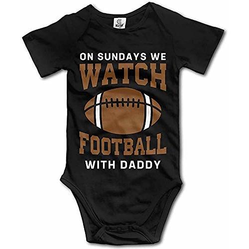 On Sundays We Watch Football with Daddy - Cute Baby Bodysuit Short Sleeve Romper
