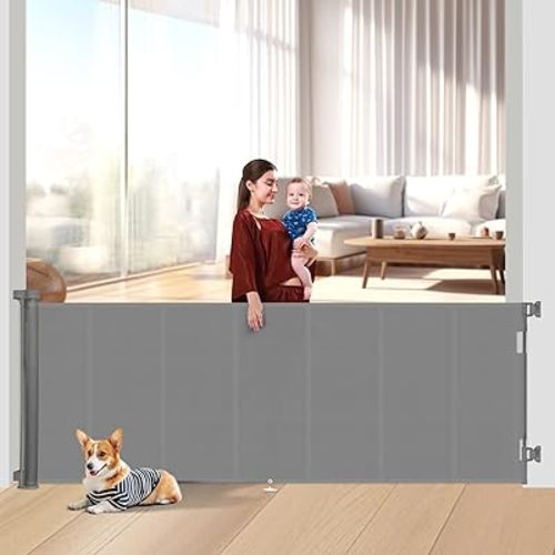 Upgrade 120 inch Retractable Baby Gates Extra Wide with Reinforced Strip Design to Prevent Crawling Through, 10 Foot Retractable Dog Gate, 42" Tall, Retractable Gate for Indoor/Outdoor