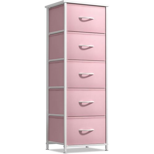 Sorbus Fabric Dresser for Kids Bedroom - Chest of 5 Drawers, Tall Storage Tower, Clothing Organizer, for Closet, for Playroom, for Nursery, Steel Frame, Fabric Bins - Wood Handle (Pink)