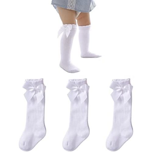 Century Star Baby Girls Bow Knee High Socks Toddlers Ruffled Tube Socks Infant Long Stockings School Uniform Leggings