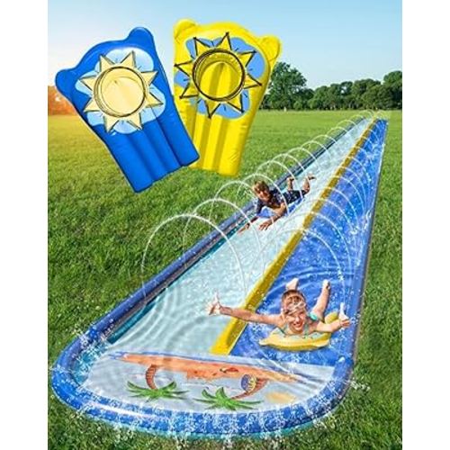 Jambo 20Ft XL Water Slide with 2 Bodyboards and Inflatable Bumpers, Heavy Duty Beach Water Slide, Splash Mat Water Sprinkler, Outdoor Water Toys, Summer Toy, Splash Pad