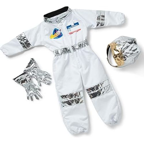 Melissa & Doug Astronaut Costume Role Play Space Set (5 pcs) - Jumpsuit, Helmet, Gloves, Name Tag Pretend Astronaut Outfit With Realistic Accessories, Costume For Kids And Toddlers Ages 3+